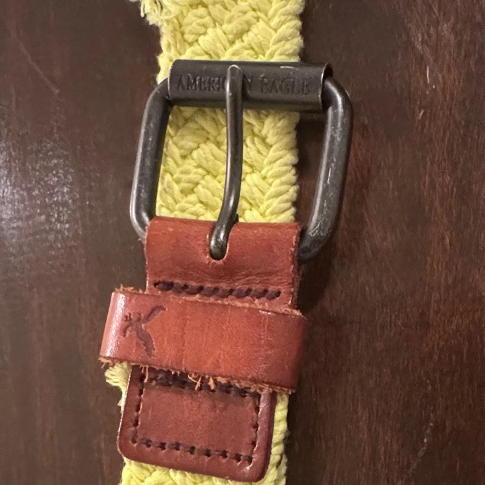 American Eagle Outfitters Yellow Braided Belt with Brown Leather